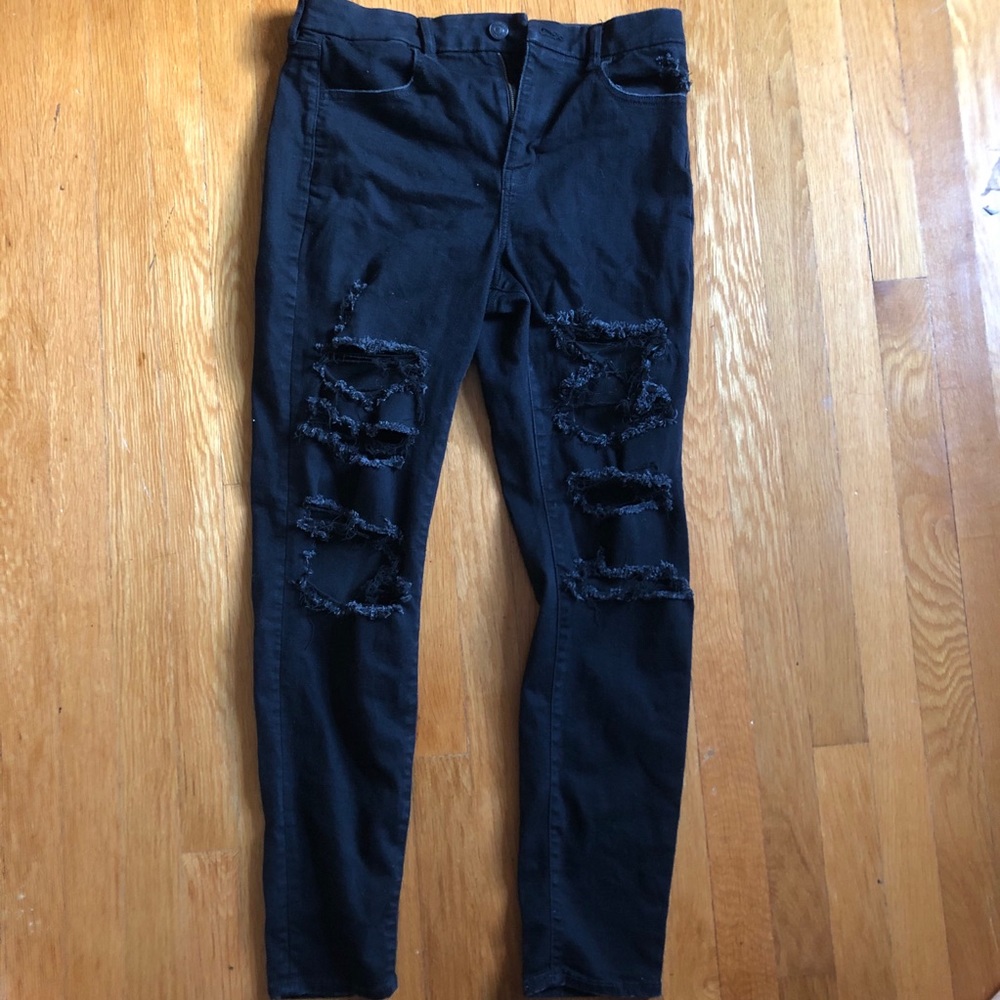 AE High Waisted Ripped Black Skinny Jeans